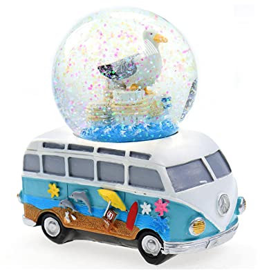 Schneekugel mit Möwe und Glitzer auf sommerlichem Van mit beidseitiger maritimer Bemalung, ⌀ 65cm, Urlaubsfeeling Strand Meer Sommer Dekoartikel Schüttelkugel