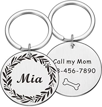 Pet ID Tags Engraved Cat Dog Puppy ID Tag Custom Dogs Name Tags Pendant Anti Lost Personalized Pet Dog Collar Accessories,Silver,M 25.00 x 25.00mm