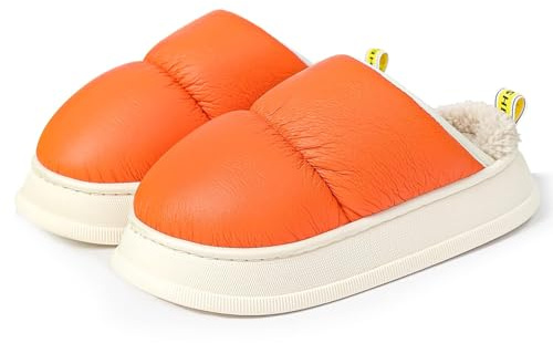 JOMIX Zapatillas Casa Mujer Invierno de Felpa Impermeables Pantuflas Mujer Relleno de Esponja con Peluche Suave Cómoda Interior Exterior, Naranja, 40-41 EU