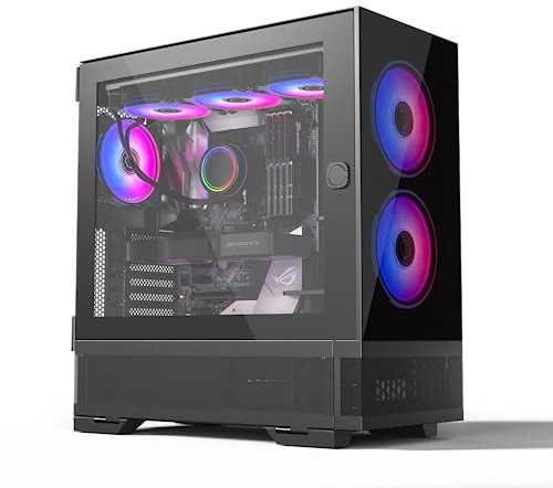 ionz PC Gaming Black Case Mid Tower ATX, E-ATX - KZ-V Dark Aether Series, Tempered Glass, 0.8MM SPCC, Maximum Access to Components Includes 2 x 140mm and 1 120mm ARGB Fans 10 Port Fan Controller