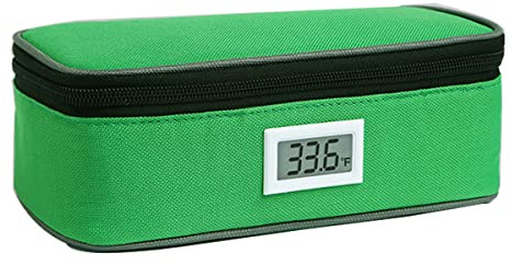 Borsa termica da viaggio per insulina, con display a temperatura, per medicinali e diabetici, con 2 sacchetti di ghiaccio, portatile, per penne da insulina, approvata TSA (verde)