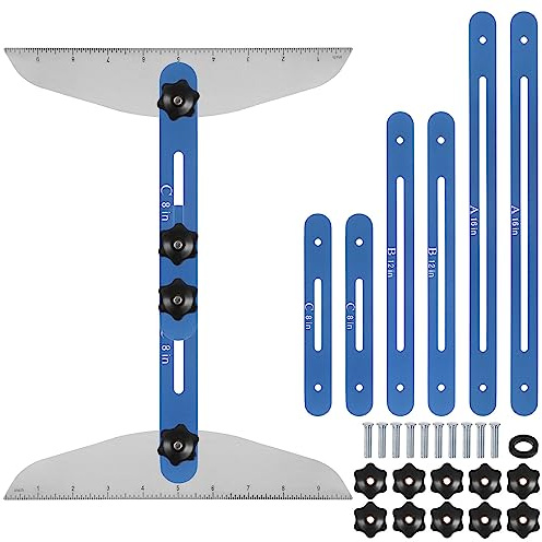 sourcing map Stair Tread Template Tool 9-54 Adjustable Length Stair Measuring Tool Jig for Risers and Partition, Blue