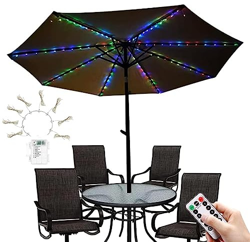 KINGCOO Waterproof 104LED Umbrella Light, Remote Control 8 Modes Battery Operated Hanging Light Decor for Outdoor Patio Umbrellas, Camping Tents