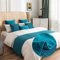 Morbuy Reversible Hotel Corredor de Cama Camino Bufanda Colcha Funda de Almohada Ropa de Cama Protector Bedroom Cola Toalla (45x45cm, Funda de Almohada Jacquard, Cielo Azul)