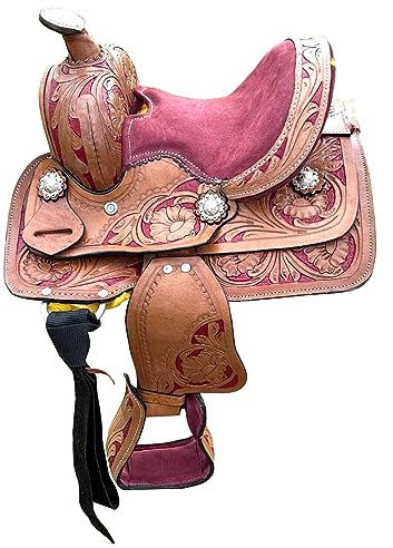 Western Kids Pleasure Trail Saddle with Suede Seat | Floral Tooled Horse Saddle Tack Set | Riding Pleasure Racing Saddle 10'' 11'' 12'' 13'' ME-WLS-246B (11 Seat)