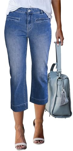 luvamia High Waisted Cropped Jeans for Women Denim Capris Womens Fashion Classic Medium Blue Womens High Waisted Jeans Womens Capri Capris for Women Casual Summer Size X-Large Fits Size 16 Size 18