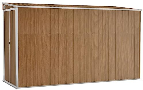 vidaXL Wall-Mounted Galvanised Steel Garden Shed in Brown - Spacious 118x288x178 cm Metal Tool and Garden Equipment Storage - Features Lock Function and Efficient Water Drainage