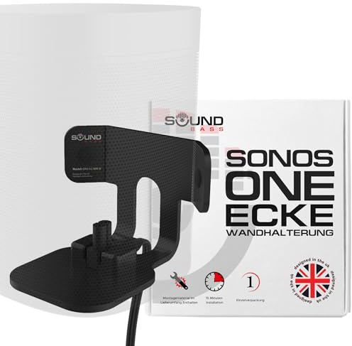 Sound Bass ONE Corner Wall Mount Bracket - Low Profile, Black, Single (1pc), Complete with All Mounting Hardware Compatible with Sonos ONE, ONE Gen 2, ONE SL & Play:1 Speaker
