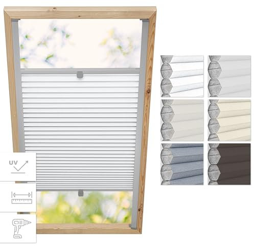 Estika Wabenplissee mit Bohren für Velux Fenster - M06 - Stoff: Grauweiß, Profil: Silber - Dachfenster plissee, Fensterrollo innen, Fenster plissee, Dachfenster Rollo