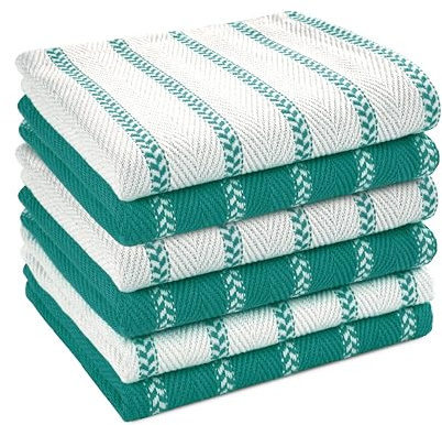 LANE LINEN 100% Cotton Kitchen Dish Cloths, Ultra Soft Absorbent Quick Drying Dish Towels, Multiweave Herringbone Wash Cloths Dish Towel Sets, 13x13 Inches, 6 Pack - Peacock Blue