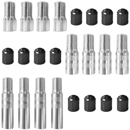 HAPPOW 12 pezzi prolunga valvola auto con tappi valvola, 3 lunghezze 19, 27, 39 mm, prolunga valvola per auto, bici e scooter
