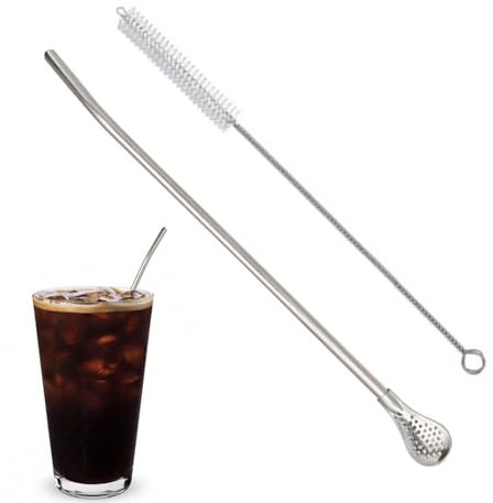 Bombilla-Strohhalm – Siebrührer aus Edelstahl, Trinkfilter-Strohhalme | Multifunktionale Bombilla-Trinkhalme aus Edelstahl, Strohhalm-Löffel-Set, Yerba-Mate-Tee, Früchtetee-Filter, Löffel sicher für