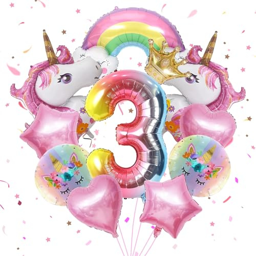 Einhorn deko kindergeburtstag 3 Jahre Mädchen,Einhorn geburtstagsdeko | 3 Jahre Mädchen Einhor Luftballons Geburtstagsdeko,Einhor-n Ballons für Mädchen Geburtstags Festival Party Dekoration