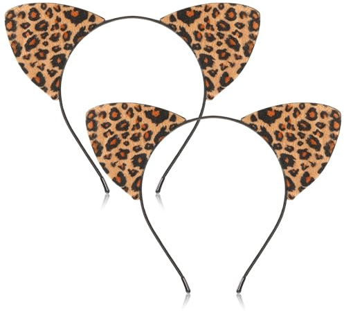 WLLHYF 2 Stück Stirnband mit Leopardenohren Gepardenohren Halloween-Stirnband Leoparden-Haarreif Katzen-Kopfbedeckung Cosplay-Kostüm Haar-Accessoires für Festivals Partys Erwachsene Kinder (Farbe 1)