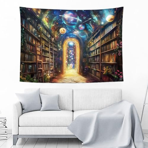 Wandteppiche Wandbehang Tapisserie, Boho-Stil Gobelin Wandbehang Braun Psychedelische Bibliothek, Hippie Rechteckig Art Deco Drucken Gewebe für Wohnzimmer Schlafzimmer Wohnheim Zimmer Dekoration