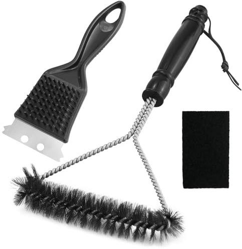Grillrost-Reinigungsbürste, Hochwertige Grillbürste für Grillroste aus Edelstahl, Chrom und Emaille, Stahlborsten, mit 1 Edelstahldrahtbürste und 1 Reinigungsbürste