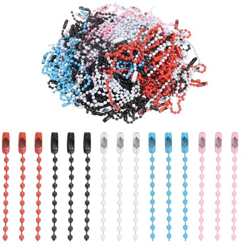 sourcing map Kugelkette aus Metall, 100 mm lang, mit Verschluss, Hundemarke, zum Aufhängen, Kette für Schlüsselanhänger, Etiketten, Bastelprojekte, Schmuckherstellung, Schwarz/Weiß/Blau/Rot/Rosa, 200