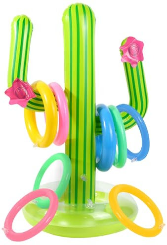 9 PCS Cactus Ring Toss Game Set, Inflatable Cactus Toy Reusable with 8 Ring, Party Toss Game, Hawaii Party Decor Swimming Pool Toy, Indoor Outdoor Toys Gift for Kids Family