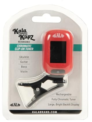 Kala Klipz Professional Clip-on USB-C Rechargeable Tuner for Ukulele, Guitar, Bass, Violin, Mandolin, All String Instruments with Multi-Key Chromatic Tuning Modes and