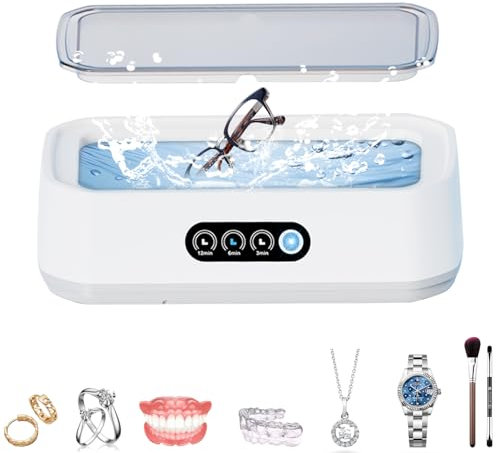 Nettoyeur ultrasonique, 49000Hz Nettoyeur de bijoux avec 3 modes Nettoyeur de lunettes 650ML Machine de nettoyage de bijoux sonique pour bijoux argent bague lunettes dentier