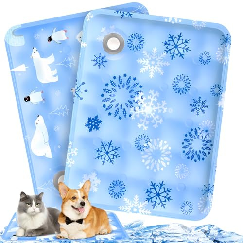 ITJMRJP Tapis Rafraichissant Chien 2 Tapis Rafraichissant Chat Resistant 40x50cm Tapis Refrigerant pour Chien Auto-refroidissant avec 2 Entonnoir,Refroidissant pour Chien Chat(C)