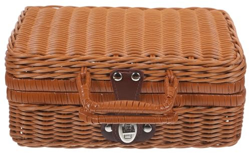 Abaodam Caja De Almacenamiento Imitación Ratán Cesta Tejida Mano Contenedor Organizador Vintage para Picnic Decoración De Boda Almacenaje De Ropa Sala De Estar