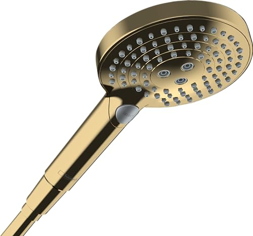 hansgrohe Raindance Select S - wassersparender Duschkopf 8 l/min (EcoSmart), Handbrause mit 3 Strahlarten (inkl. PowderRain), Duschbrause, mit Antikalk-Funktion, Polished Gold Optic, 26515990