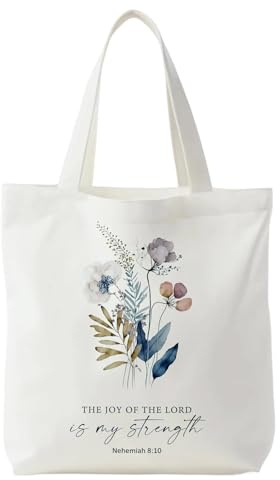Christliche Stofftasche mit Aufschrift THE JOY OF THE LORD is your strength Tragetasche Damen Einkaufstasche Geschenke Tragetaschen Baumwolltasche Christliche Geschenke 40x35cm Stoffbeutel Bedruckt