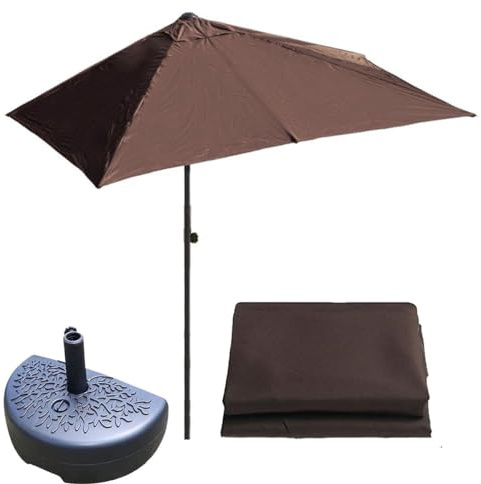 HADECOLL Garden Ps Half Balcony P With Base And Replacement Canopy 200Cm/250Cm Garden Half Umbrella Market Table Sun Shade And Water Resistant, Multi Colors,Brown8X4Ft(With Base)