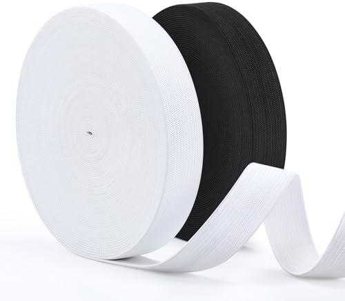 VynyQoo 20mm Elastiska för Sömnad, 2 Rullar à 12m Långa, Tjocka Elastiska Band, Vit Elastik och Svart Elastik för Hantverk, Sömnad, DIY Projekt och Kläder