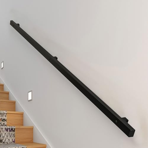 Modern Handrail for Stairs Outdoor Grab Bar Railing Wrought Iron Stair Railing Hand Rails Wall Mounted Stairway Handrail - Complete Kit, Black(1ft/30cm)