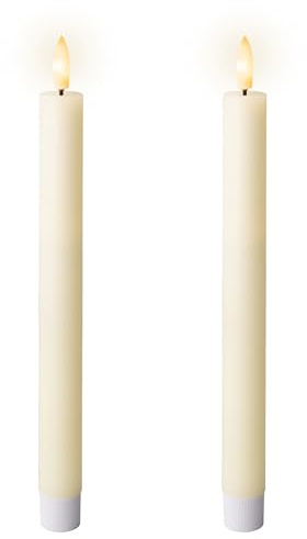 LED Kerzen mit Timerfunktion 24cm Wachs - 2er Set Echtwachskerzen batteriebetrieben - flackernde Flamme Effekt - Wachskerzen Stabkerzen Rustik Creme Warmweiß