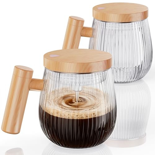 Tasse À Café À Agitation Automatique 2 pièces Set, tasse de mélange de 400 ml, haute vitesse adaptée au café/lait/poudre de protéines, mélangeur de protection thermique avec couve (transparent K)