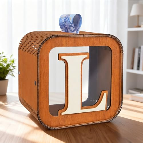 ARTREE Spardose Personalisierte für Kinder, A-Z Alphabet Sparbüchse Holz Spardose, Dekoration Kreative groß Sparschwein als Geschenke für Junge, Mädchen, Erwachsene, Geburtstag (L)