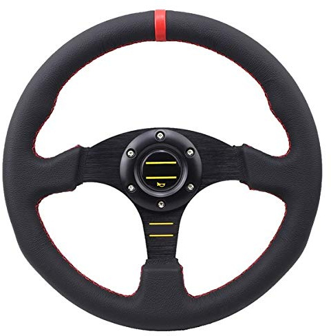 Volante Sportivo Auto,Volante da Corsa Universale 350 millimetri 13 pollici auto da corsa volante in pelle in PVC dello sterzo in alluminio Staffa Sport ruota con logo tasto di corno(Pink Stripe)
