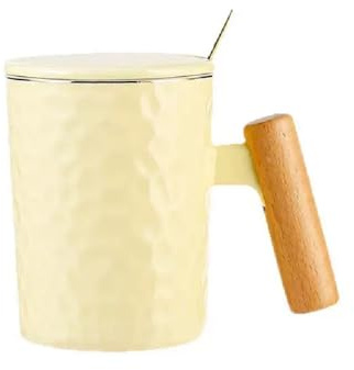 MAGICVOGEL Kaffeebecher mit Henkel Porzellan Kaffeetasse mit Deckel und Löffel Teetasse Bürotasse Henkelbecher für Kaffee Kakao Milch Tee Saft (Gelb)