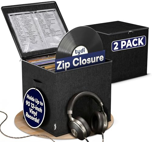 Tydi Vinyl Record Storage Box 2 Pack, Holds 90 x 12 Inch LPs