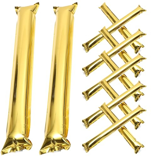 Abaodam 12pcs Inflatable Cheering Sticks Noise Makers Gold Aluminum Foil Concert Sticks for Sports Events Football Games International Tournament Fans 24pcs Party Noise for Stadium Support