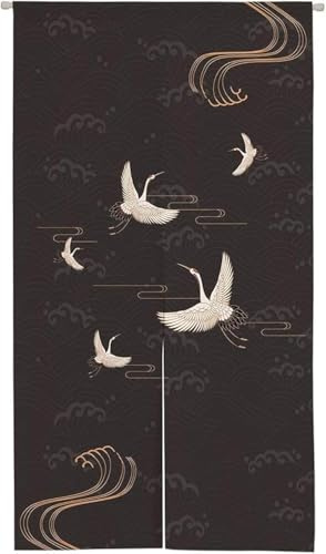 Ofat Home Japanese Noren Traditional Painting Red Crowned Crane Doorway Curtain Tapestry, Wall Hanging for Kitchen Bathroom Bistro Partition Shading Bedroom Decoration, Customizable, 33.5X 59 in