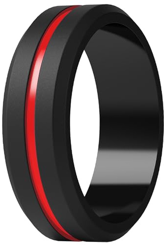 ThunderFit Silicone Wedding Rings for Men, Brushed Top Middle Engraved Line Rubber Engagement Bands 8.2mm Wide 2.5mm Thick - 1/4/6/7 Variety Multipack (Pack B - Size 10.5-11 (20.60mm))