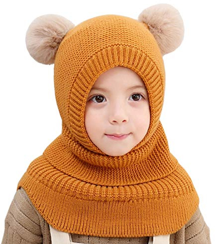 YONKOUNY Bambini Cappello Invernali Calda Carina Berretti in Lana a Maglia Sciarpa con Cappuccio Copricapo Balaclava Cappello da Sci (Giallo)