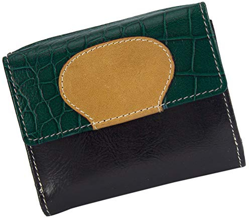 Sunsa Geldbörse. Damen Geldbeutel. Leder Portemonnaie mit RFID Schutz. Kleiner Brieftasche mit Kreditkarten Fächer. Mädchen Geldtasche Wallet. Purses 81683 | Kleine Brieftasche mit vielen Kreditkarten Fächern und Münzfach. Mini Geldtasche in schwarz/ grün Wallet Purses for Women