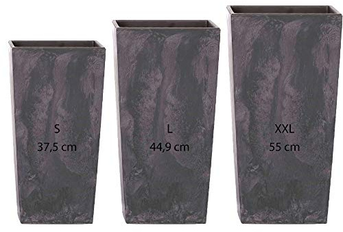 WELL HOME MOBILIARIO & DECORACIÓN Pack 3 macetas Altas (11,4/19/35 litros) Urbi Square Effect de plastico en Color Antracita con deposito