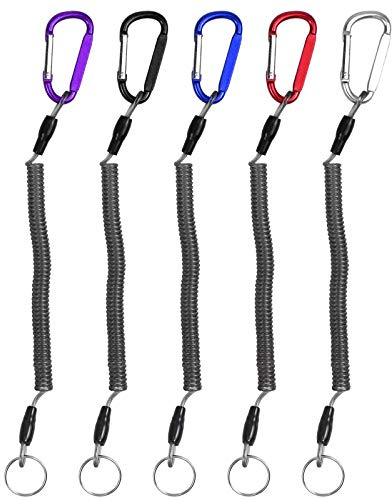 Jinlaili 5 Stück Spiral Schlüsselanhänger, Ausziehbare Schlüsselkette, Angeln Lanyards Bootfahren Seile, Karabiner Schlüsselanhänger mit Seil, Tool für Bootfahren, Kajak, Camping und Jagd (Mehrfarben)