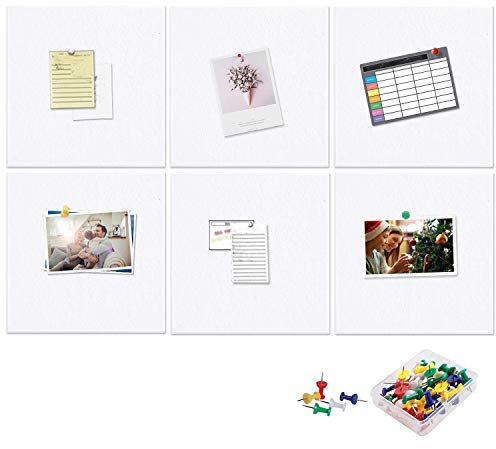 Yoillione Memoboard Filz Wandaufkleber, Weiß Memoboard Bunte Filzboard Bulletin Board Memo Wand Pinnwände Küche Selbstklebend Filzpinnwand Platz, Wanddekoration für Bilder, Notizen, 6 Blätter