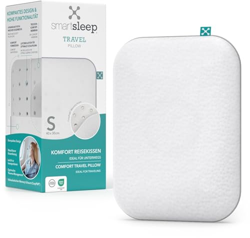 smartsleep® Coussin de voyage I Smart Travel Pillow I Coussin de nuque en mousse à mémoire de forme | Coussin orthopédique HWS | Petit oreiller pour voyage et camping 40 x 30 x 10 cm