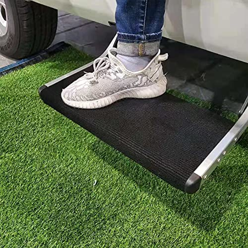 NEWFOM Stufenmatte für Wohnmobile, 58,4 cm breit, 25,4–27,9 cm tief, Schwarz/Silver, Polyester