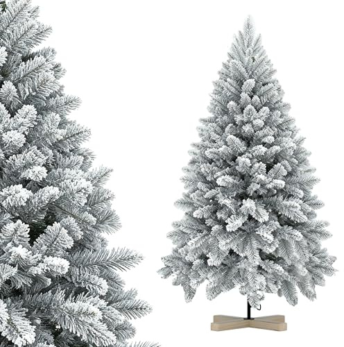 NAIZY Árbol de Navidad Artificial 210 cm con Sistema de Montaje Rápido Tipo Paraguas y Base de Metal, Copos de Nieve Blancos Naturales Incluidos