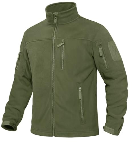 KEFITEVD Fleece Jackets for Men Zip Fleece Coat Windproof Military Work Jacket for Fishing Army Green, L