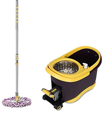 JINHH Home Microfibra Lazy Spin Mop Secchio Sistema Pulizia Pavimento Mocio Antipolvere Quattro unità Asta in Acciaio Inossidabile con Pedale e Leva Pieghevole Sistema Pulizia Pavimento Secchio